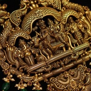 22KT Antique Gold V Shape Hara Necklace with Shiva Parivaar Design