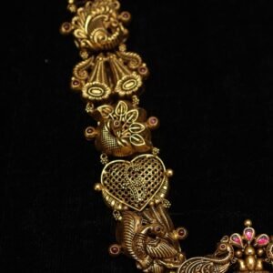 22KT Antique Gold V Shape Hara Necklace with Shiva Parivaar Design