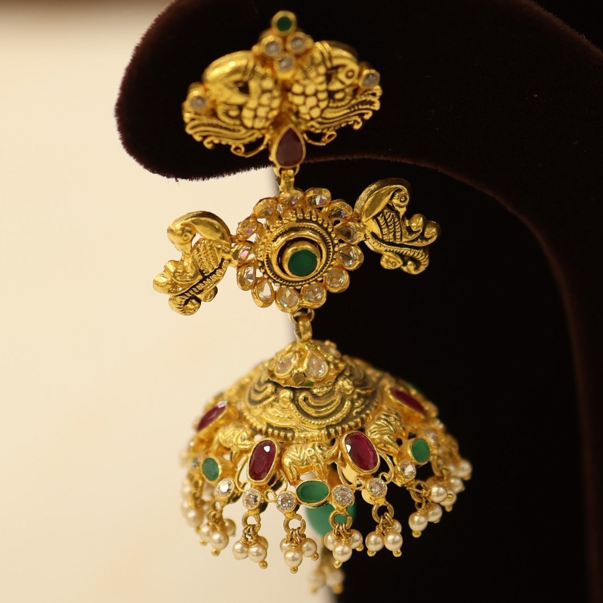 Antique Ruby Emerald Gold Jumka