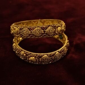 22KT Antique Gold Deep Work Bangles (HUID Hallmarked) – 42.71g