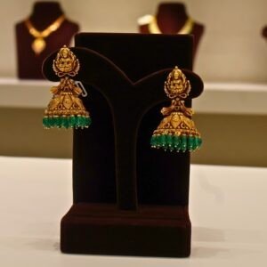 22KT Gold Antique Nakasa Bridal Jewellery Set (Necklace, Hara, Jhumka & Nettichutti) with Pearl & Green Beads – HUID Hallmarked (91.27g)