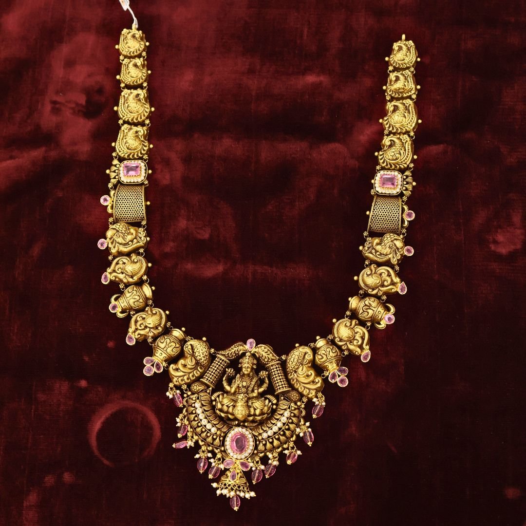 22KT Nagas Gold Bridal Hara with Pearl Work (HUID Hallmarked) – 76.60g