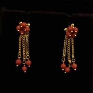 22KT Gold Fancy Coral Drop Earrings (HUID Hallmarked) – Elegant Designer Collection (4.61g)