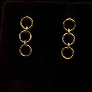 22KT Gold Casting Ring Design Stud Earrings with Rhodium Polish (HUID Hallmarked) – 3.56g