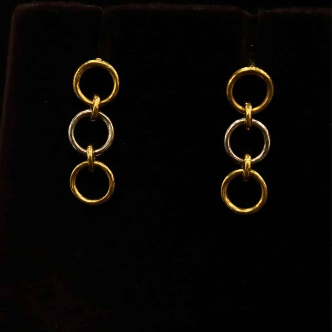 22KT Gold Casting Ring Design Stud Earrings with Rhodium Polish (HUID Hallmarked) – 3.56g