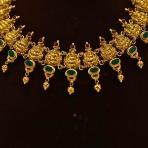 22KT Gold Lakshmi Design Multi-Stone Necklace (HUID Hallmarked) – 27.45g