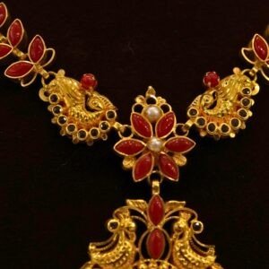 22KT Gold Coral Multi-Stone Necklace (HUID Hallmarked) – 24.65g