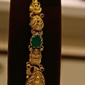 22KT Gold Antique Nakasa Bridal Jewellery Set (Necklace, Hara, Jhumka & Nettichutti) with Pearl & Green Beads – HUID Hallmarked (91.27g)