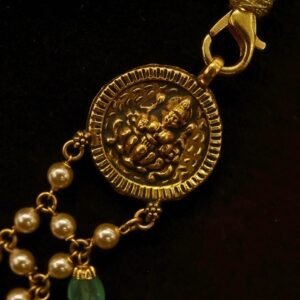 22KT Gold Pearl Necklace with Green Beads Work (HUID Hallmarked) – 14.77g