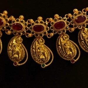 22KT Gold Mango & Lakshmi Design Multi-Stone Necklace (HUID Hallmarked) – Grand Bridal Collection (49.75g)