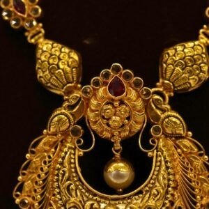 22KT Gold Multi-Stone Necklace (HUID Hallmarked) – Elegant Traditional Collection (29.76g)