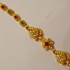 22KT Gold Peacock Design Multi-Stone Necklace (HUID Hallmarked) – Elegant Traditional Collection (19.41g)