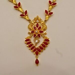 22KT Gold Coral Multi-Stone Necklace (HUID Hallmarked) – Elegant Traditional Collection (17.81g)