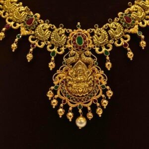 22KT Gold Lakshmi Multi-Stone Necklace (HUID Hallmarked) – Premium Bridal Collection (32.41g)