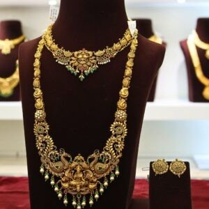 22KT Nagas Gold Hara with Lakshmi Pendant, Peacock & Pearl Work (HUID Hallmarked) – 86.81g