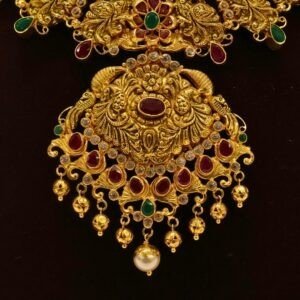 22KT Gold Peacock Multi-Stone Necklace (HUID Hallmarked) – Premium Bridal Collection (34.09g)