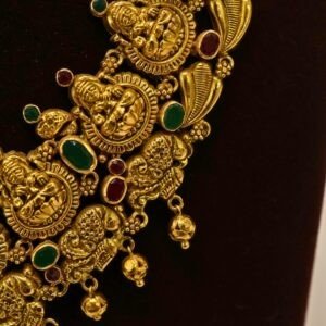 22KT Gold Peacock & Lakshmi Multi-Stone Necklace (HUID Hallmarked) – Premium Bridal Collection (30.48g)