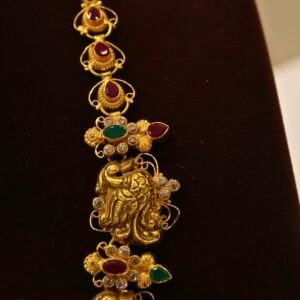 22KT Gold Peacock & Lakshmi Multi-Stone Necklace (HUID Hallmarked) – Premium Bridal Collection (31.33g)