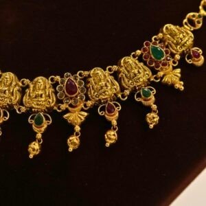 22KT Gold Lakshmi Multi-Stone Necklace (HUID Hallmarked) – Premium Bridal Collection (32.47g)