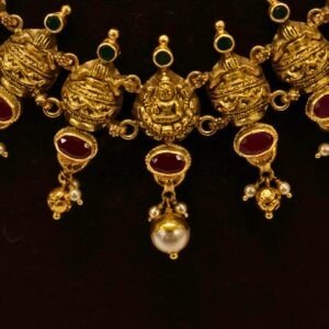 22KT Gold Kalasa Design Multi-Stone Necklace (HUID Hallmarked) – Premium Traditional Collection (31.21g)