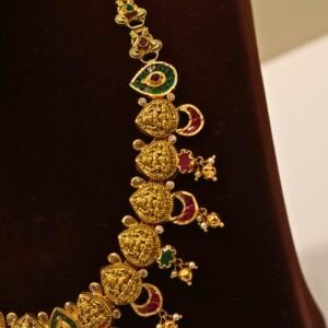 22KT Gold Ruby Multi-Stone Necklace with Gold Beads (HUID Hallmarked) – Elegant Traditional Collection (29.48g)