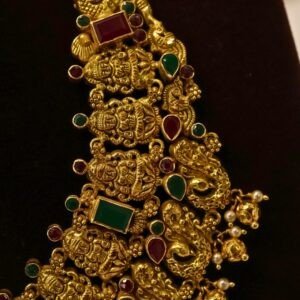 22KT Gold Peacock & Lakshmi Multi-Stone Necklace (HUID Hallmarked) – Premium Bridal Collection (34.87g)