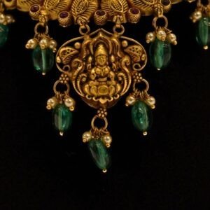 22KT Gold Antique Nakasa Krishna Necklace with Pearl & Green Beads (HUID Hallmarked) – Grand Bridal Collection (57.07g)