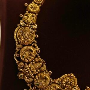 22KT Gold Antique Nakasa Necklace with Pearl & Embossed Lakshmi Work (HUID Hallmarked) – Grand Bridal Collection (44.72g)
