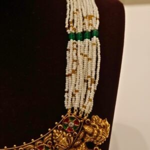 22KT Gold Antique Lakshmi Necklace with Pearl Beads (HUID Hallmarked) – Elegant Traditional Collection (32.27g)