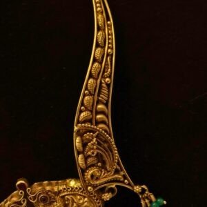 22KT Gold Antique Necklace with Pearl, Emerald Beads & Kundan Work (HUID Hallmarked) – Elegant Traditional Collection (30.65g)