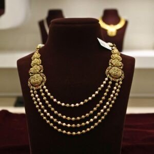 22KT Antique Mohan Mala with Pearl Short Necklace (HUID Hallmarked) – 23.00g