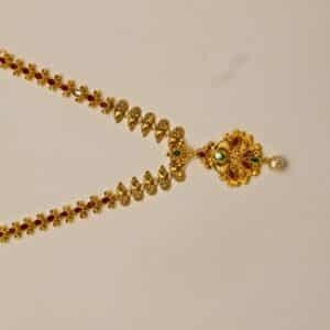 22KT Gold Multi-Stone Necklace with Ruby & Emerald (HUID Hallmarked) – 17.86g