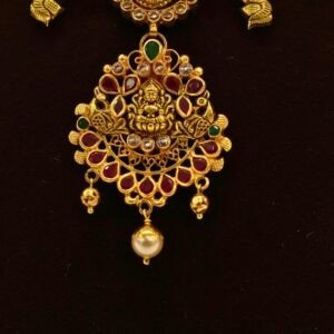 22KT Gold Lakshmi Multi-Stone Necklace (HUID Hallmarked) – Traditional Bridal Collection (24.15g)