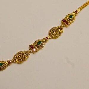 22KT Gold Multi-Stone Necklace with Green Beads (HUID Hallmarked) – Elegant Traditional Collection (16.08g)