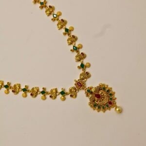 22KT Gold Multi-Stone Necklace (HUID Hallmarked) – Elegant Traditional Collection (16.61g)