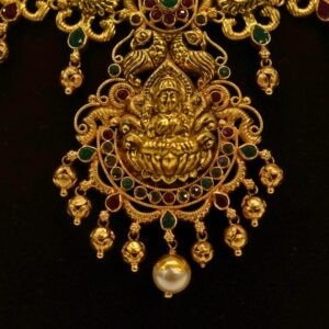 22KT Gold Lakshmi Multi-Stone Necklace (HUID Hallmarked) – Premium Bridal Collection (32.41g)