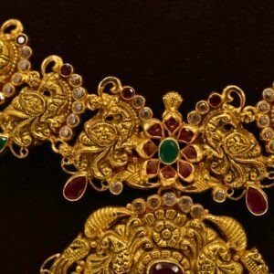 22KT Gold Peacock Multi-Stone Necklace (HUID Hallmarked) – Premium Bridal Collection (34.09g)