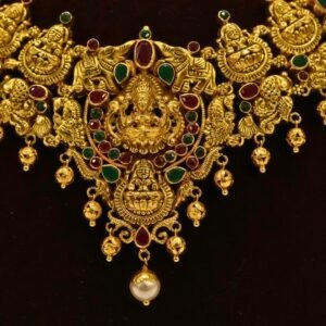 22KT Gold Peacock & Lakshmi Multi-Stone Necklace (HUID Hallmarked) – Premium Bridal Collection (30.48g)