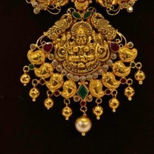 22KT Gold Peacock & Lakshmi Multi-Stone Necklace (HUID Hallmarked) – Premium Bridal Collection (31.33g)