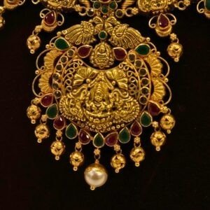 22KT Gold Lakshmi Multi-Stone Necklace (HUID Hallmarked) – Premium Bridal Collection (32.47g)