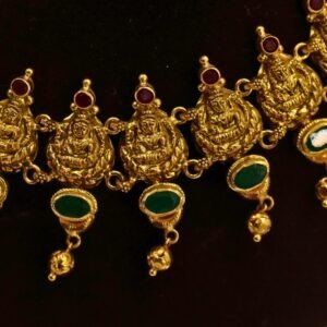 22KT Gold Lakshmi Design Multi-Stone Necklace (HUID Hallmarked) – 27.45g