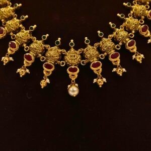 22KT Gold Kalasa Design Multi-Stone Necklace (HUID Hallmarked) – Premium Traditional Collection (31.21g)