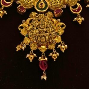 22KT Gold Ruby Multi-Stone Necklace with Gold Beads (HUID Hallmarked) – Elegant Traditional Collection (29.48g)