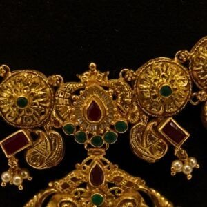 22KT Gold Peacock Multi-Stone Necklace (HUID Hallmarked) – Elegant Traditional Collection (29.45g)