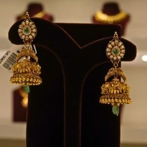 22KT Gold Antique Nakasa Jhumka Earrings with Moissanite Stone (HUID Hallmarked) – Premium Bridal Collection (22.69g)