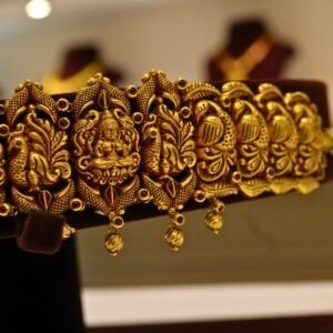 22KT Gold Nagas Work Waist Belt (Vaddanam) with Gold Beads & Spinal Ruby (HUID Hallmarked) – Grand Bridal Collection (78.90g)