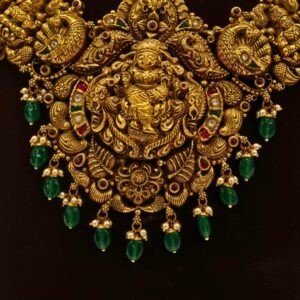 22KT Gold Antique Nakasa Necklace with Pearl & Embossed Lakshmi Work (HUID Hallmarked) – Grand Bridal Collection (44.72g)