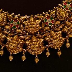 22KT Gold Antique Lakshmi Necklace with Pearl Beads (HUID Hallmarked) – Elegant Traditional Collection (32.27g)