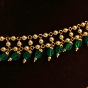 22KT Gold Necklace with Pearl & Green Beads Work (HUID Hallmarked) – Elegant Traditional Collection (15.10g)