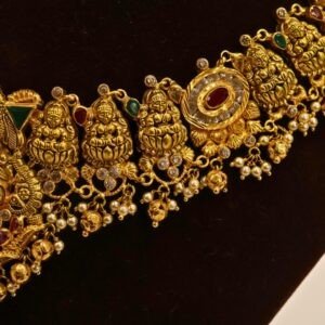22KT Gold Lakshmi Design Multi-Stone Necklace (HUID Hallmarked) – Premium Bridal Collection (35.90g)